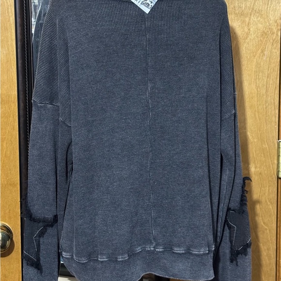 Women’s size S waffle knit pullover. Black/grey. Star embellishments. - Picture 2 of 5